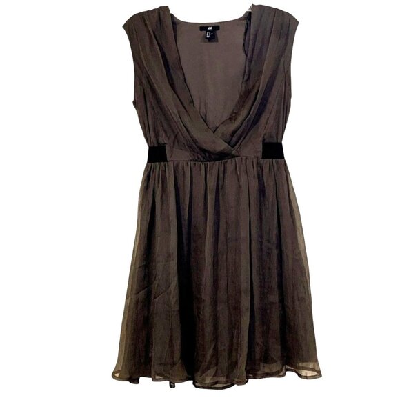 H&M Dress Womens US 6 Black Sleeveless V Neck Chiffon Sheer Lined Party Cocktail - Picture 1 of 6